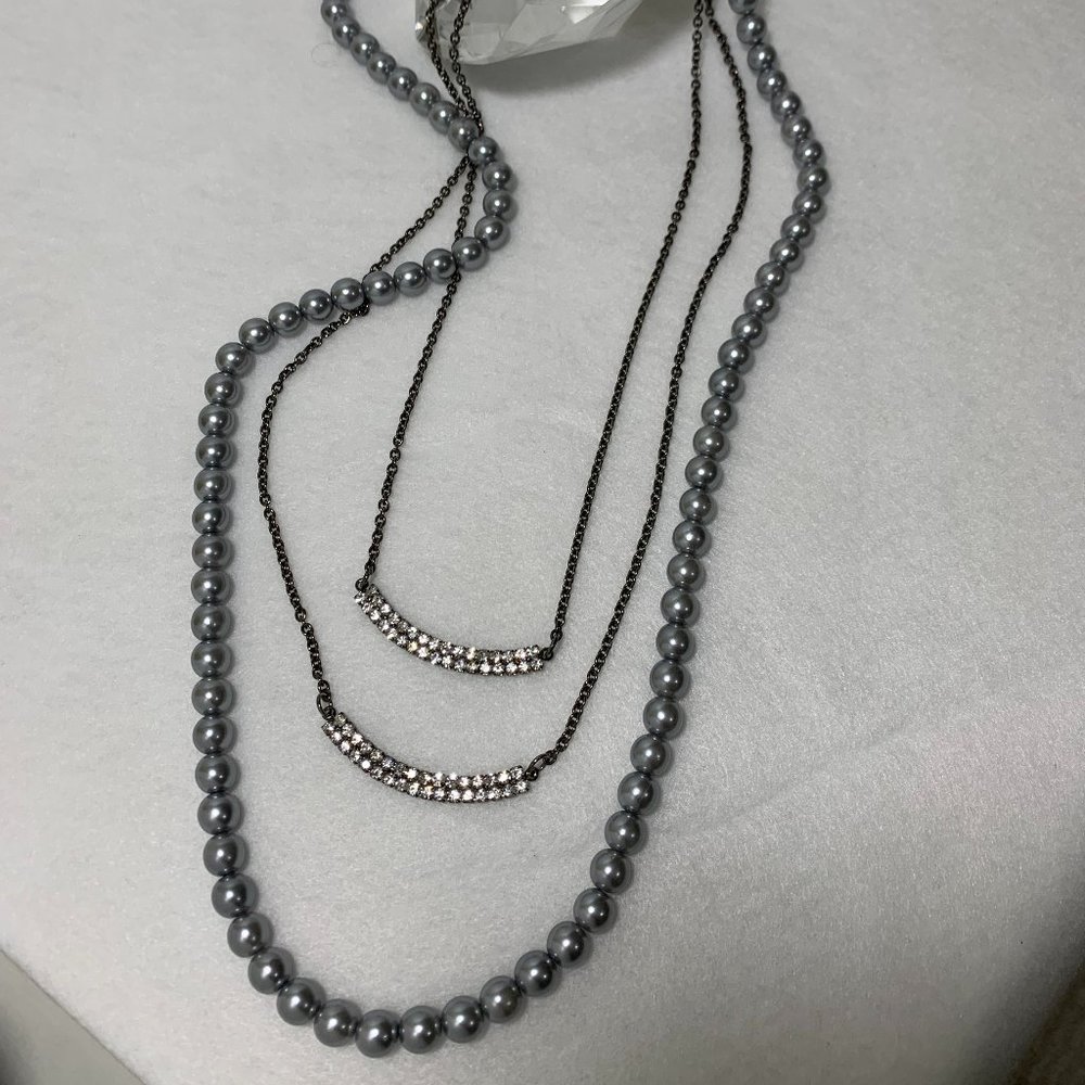 3-Strand Faux Pearl and Rhinestone Necklace